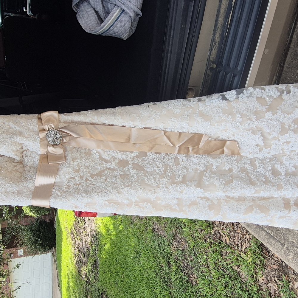 Maggie Sottero Cream Lace Wedding Dress with Gold Accents